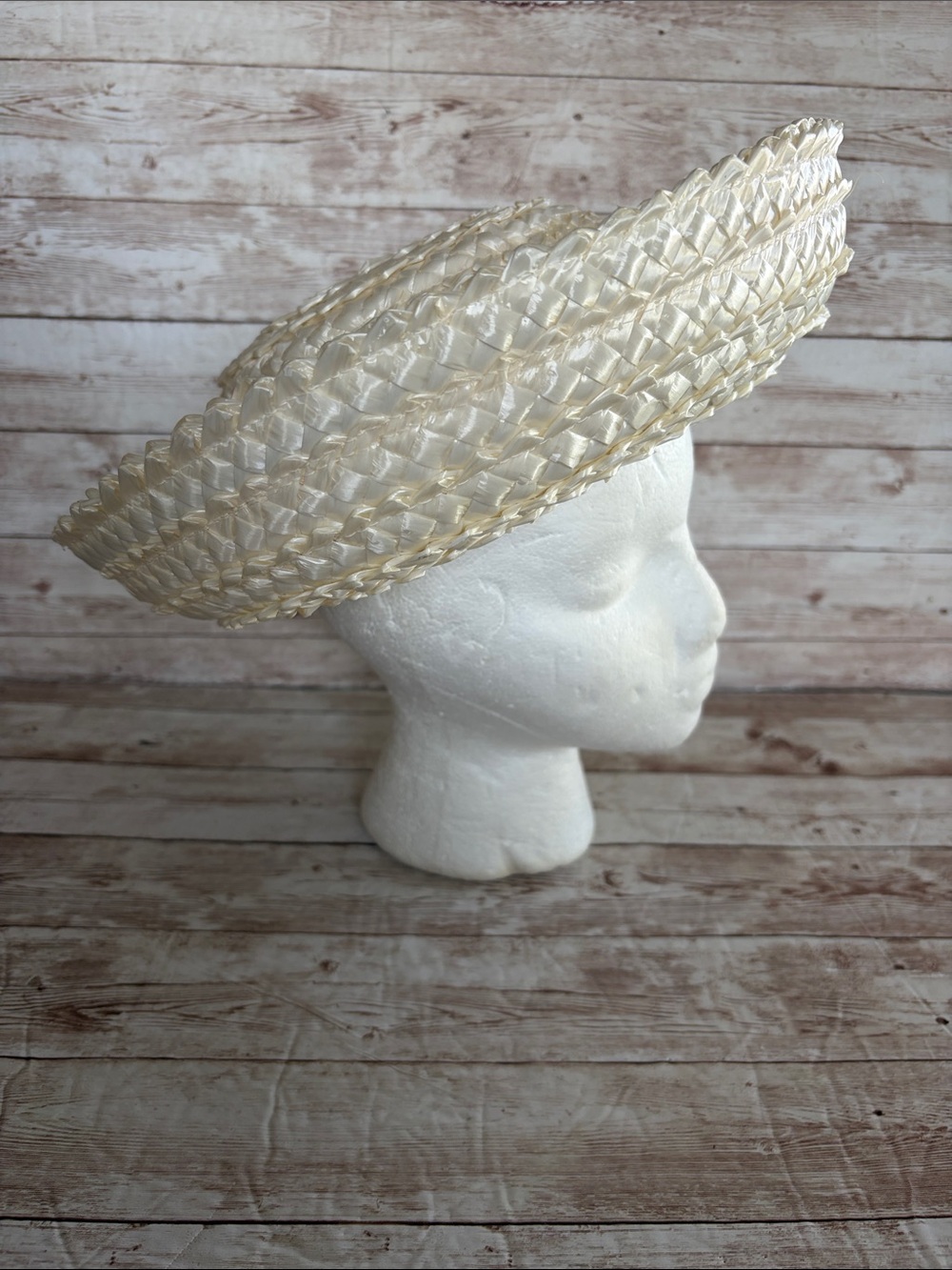 Vintage Cream Braided Straw Tilt Hat Breton-Style Straw Hat 1950's 1960's